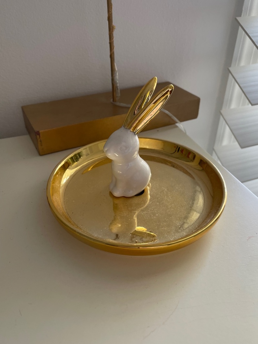 gold bunny jewelry dish
